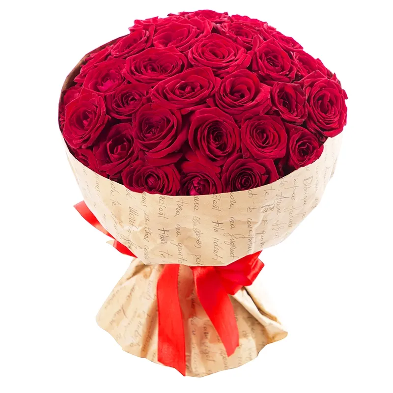 Композиция из 35 алых роз в крафт (50 см)